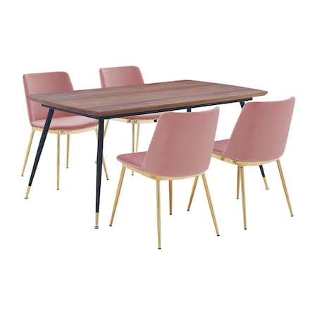 Armen Living Messina Pink Velvet 5 Piece Rectangular Dining Set SETMSDIPNK5E